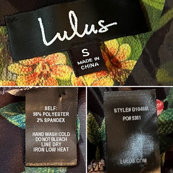 Lulus Oasis Floral We Go Black Tropical Shift Dress Cold Shoulder Split Sleeve S - Picture 12 of 13